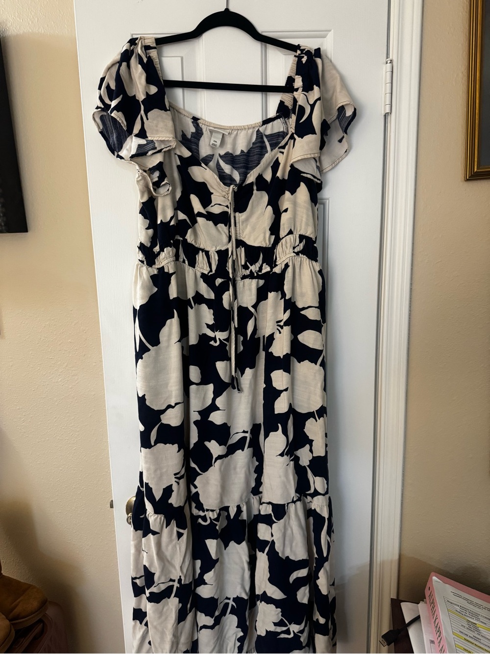 Ava & Viv Navy and Cream Floral Tiered Maxi Dress